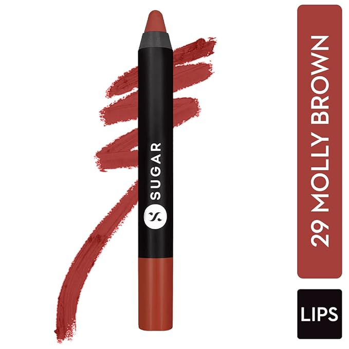 SUGAR Cosmetics Matte As Hell Crayon Lipstick29 Molly Brown (Peachy brown) with SharpenerHighly pigmented Creamy Texture Long lasting Matte Finish