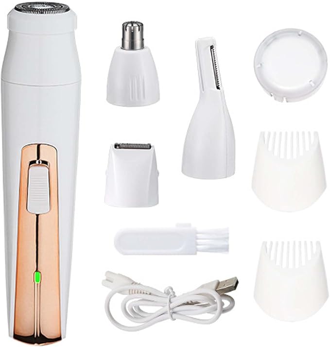 Womens Electric Razor Face Shaver Facial Hair Remover Electric Bikini Trimmers for Legs Travel Razor for Eyebrow Ear Nose Hair Lip Beard Armpit (Gold 4 in 1