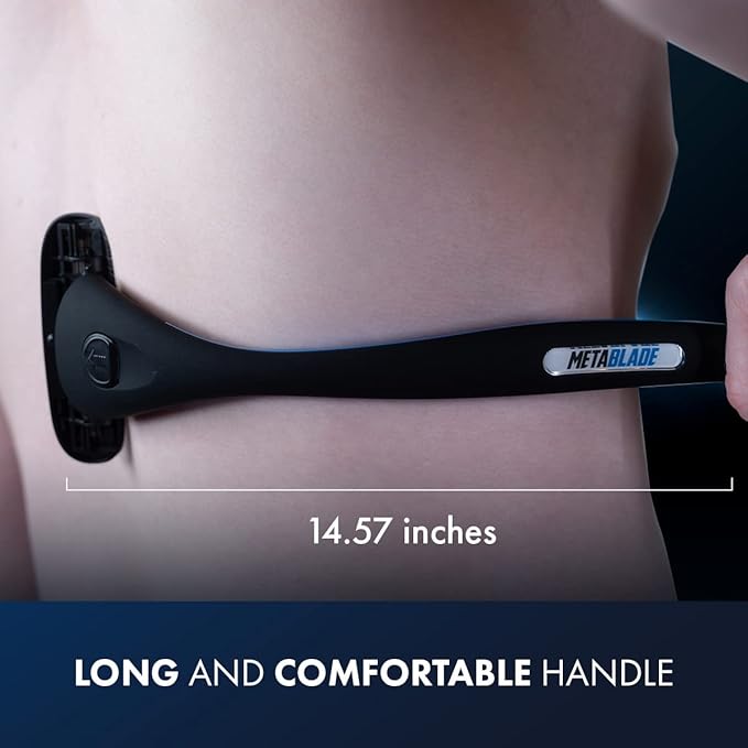 Metablade Back Shaver for Men - Long Handle Back Hair and Body Shavers - Replaceable Ultra Wide Blades DIY Shave Wet or Dry