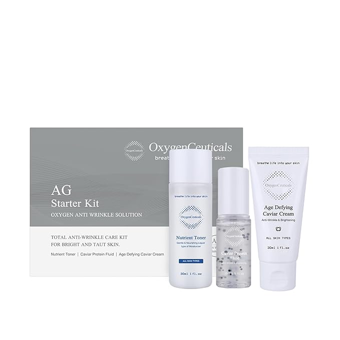 OxygenCeuticals AG Starter Kit ? Anti-Aging Kit Nutrient Toner 30ml Caviar Protein Fluid 15ml &amp Age-Defying Caviar Cream 30ml