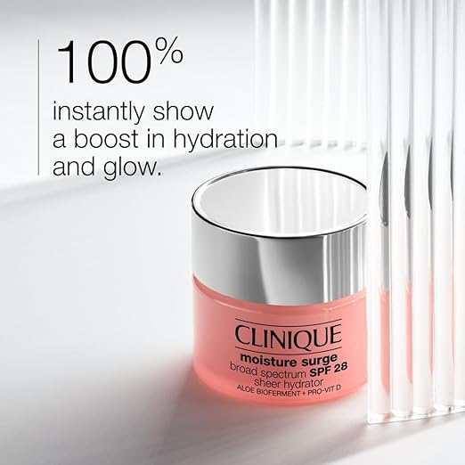 Clinique Moisture Surge Broad Spectrum SPF 28 Sheer Hydrator Face Moisturizer With Hyaluronic Acid Aloe Bioferment + Provitamin D | Hydrating + Protecting
