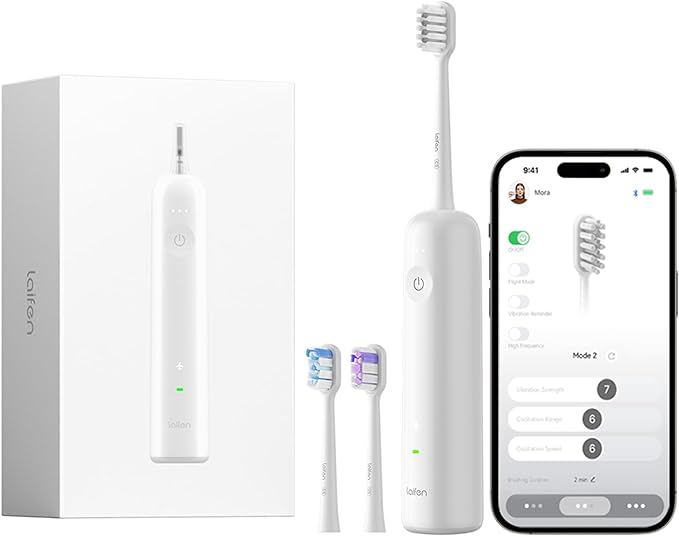 Laifen Wave Electric Toothbrush Oscillation &amp Vibration Sonic Electric Toothbrush for Adults with 3 Brush Heads IPX7 Waterproof ADA Accepted Travel Powered Toothbrush ABS(White)
