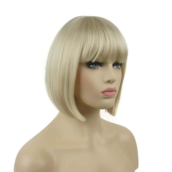 Lydell 8 Straight Short Bob Hair Flat Bangs Cute Central Dot Skin Top Heat Resistant Synthetic Wigs (122)