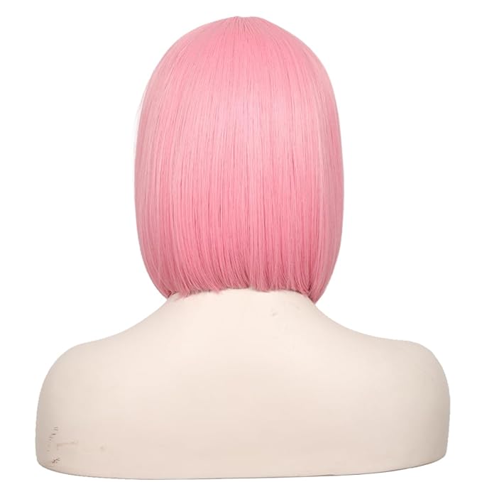 WildCos Short 12 Inches Straight Synthetic Cosplay Wig for Women (Light pink)