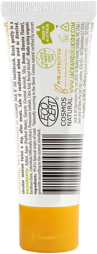 Jack N' Jill Natural Toothpaste for Baby and Infants - Fluoride Free Training Toothpaste 40% Xylitol BPA Free - Banana 1.76 oz (Pack of 4)