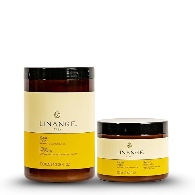 Linange Repair Mask with Shea Butter &amp Coconut Oil 500ml/16.9 oz - Free Starry Lip Plumping Gloss 10ml