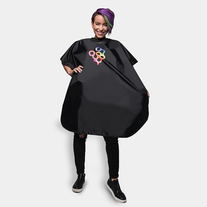 FRAMAR Black Salon Cape ? Shampoo Hair Cape Salon Color Capes Chemical Capes For Hairstylist Hair Dressers Drape Cosmetology Supplies Barber Supplies - Snap Closure &amp Rubberized