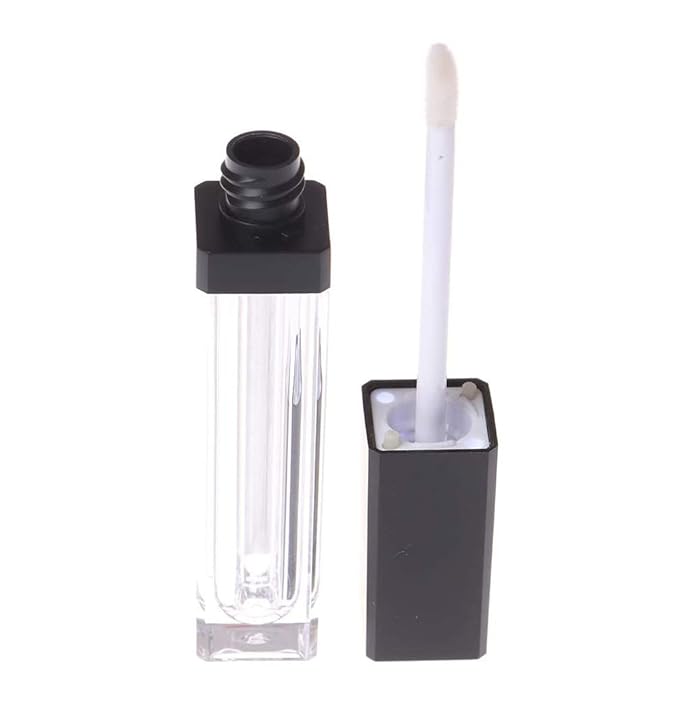 10 Pcs 7.5ml Square Clear Plastic Lip Gloss Tubes Vials with Mirror LED Light Lip Glaze Tube Bottles Empty Refillable Makeup Lipstick Tube DIY Cosmetic Container Travel for Woman Girl(Black)