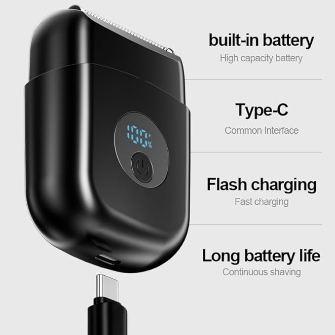Electric Foil Shavers for Men New Mini Electric Razor with 3 Floating Blades LED Display USB-C Fast Rechargeable Travel Portable Beard Trimmer for Men Gifts for Dad Him (Black)