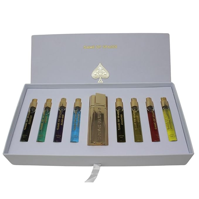 JO Milano Game of Spades 9-Piece Mini Parfum Set for Men &amp Women ? Includes Boston Moon Blind Bid Full House Diamond Gold Ruby Yellow Sapphire &amp High Roller (0.33 oz Each