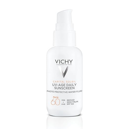 Vichy Capital Soleil UV-Age Daily SPF 60 Anti Aging Sunscreen for Face SPF 60 Hyaluronic Acid + Peptides + Vitamin C Broad Spectrum Invisible SPF Protection No White Cast Sunscreen