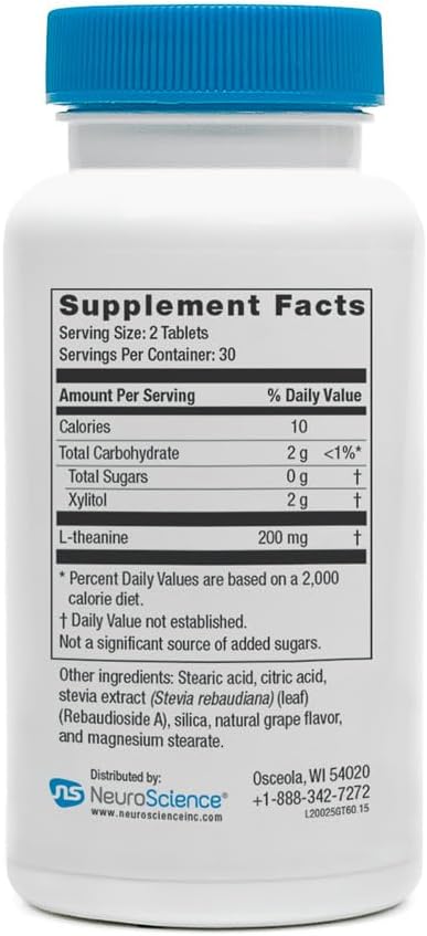 NeuroScience GABA Trex L Theanine Supplement - Calm Aid for Daytime Stress Support &amp Evening Relaxation - Chewable Grape-Flavored Tablets - Vegan &amp Non-GMO (60 Tablets)