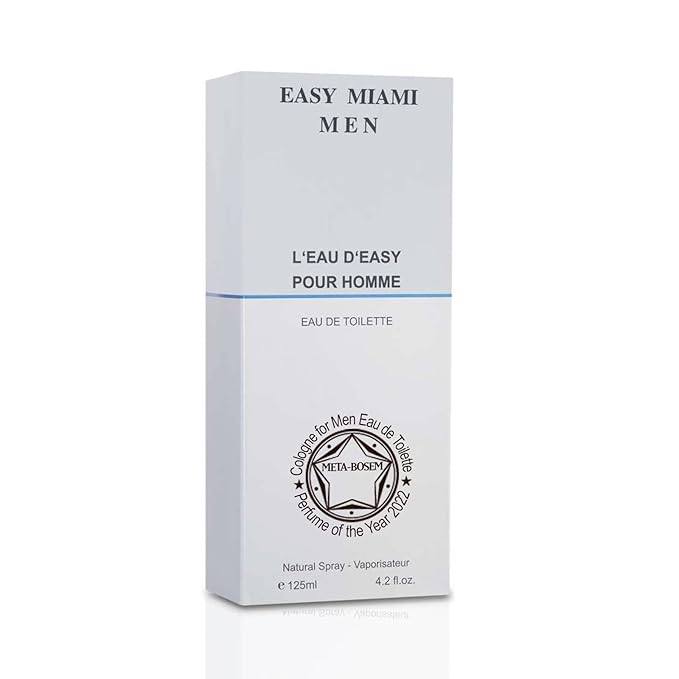 META-BOSEM Easy Miami+123 Degrees Men's Cologne Collection Eau de Toilette Natural Spray - Fresh Woody Scents - Holiday Gift Set (Pack of 2) Each 3.4 Fl Oz Total 6.8 Fl Oz