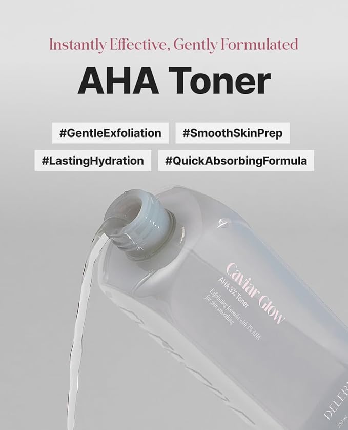 Delere Caviar AHA 3% Glow Toner | Korean Collagen Exfoliating Toner | Korean Exfoliator for Radiance Collagen Skin Care 250ml