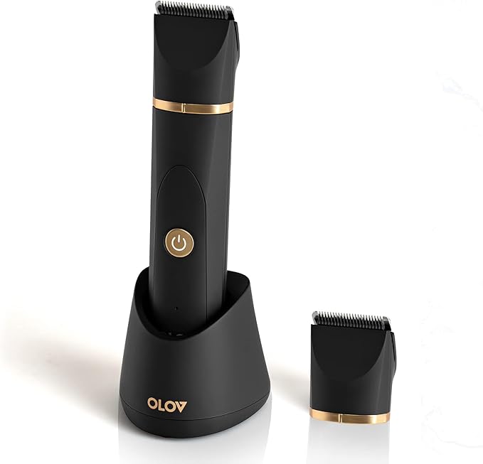 OLOV Electric Body Hair Trimmer for Men - Wet/Dry Body Shaver Groomer with 2 Repalcement Ceramic Blade USB Recharge Dock &amp Nosetrimmer Head Waterproof Male Hygiene Razor