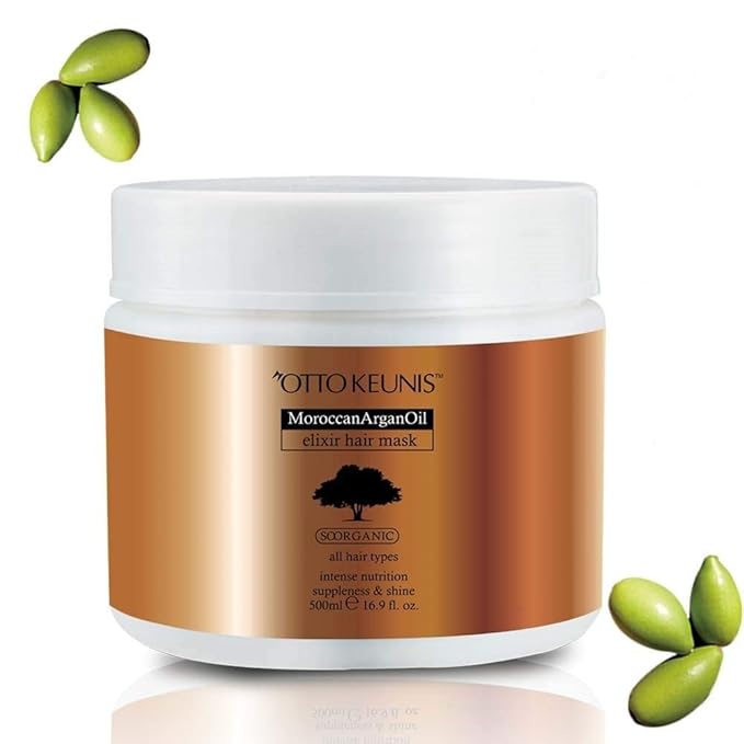 Natural Moroccan Argan Oil Elixir Hair Mask Treatment Deep Conditioner Moisturizing All Hair Types Treatment - 500 Ml. 16.9 Fl.oz.