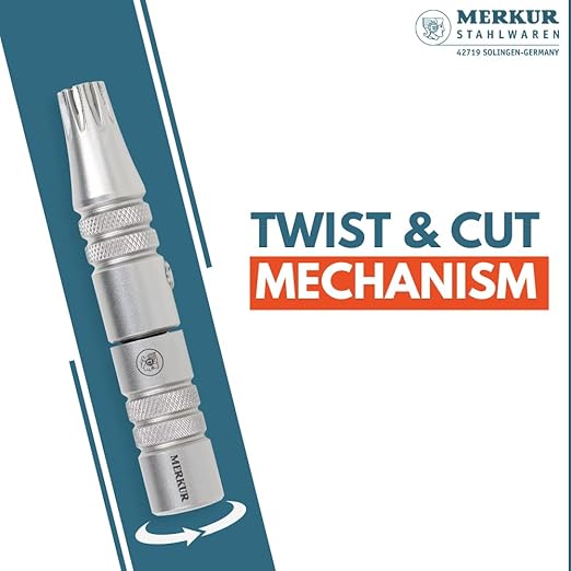 MERKUR Nose &amp Ears Hair Trimmer Safe Hair Removal Tool for Men &amp Women Twist and Cut Mechanism Stainless Steel Clip Easy to Clean Battery-Free