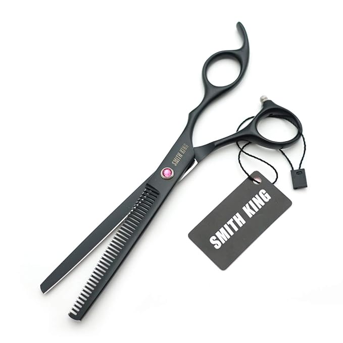 7.0 Inches Hair Cutting Scissors Set with Combs Lether Scissors CaseHair cutting shears Hair Thinning shears For Personal and Professional (Black)