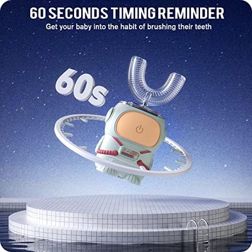 Ultrasonic Kid's U-Shaped Electric Toothbrush IPX7 Waterproof Five Cleaning Modes 60S Smart Reminder (Cartoon AstronautGreen Ages 6-12)