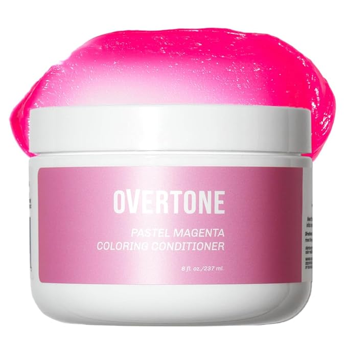Overtone Semi Permanent Hair Color Conditioner Pastel Magenta is Magenta Morning 8 oz Nourishing Damage-Free Color Depositing Mask for All Hair Types with Shea Butter &amp Coconut Oil Vegan