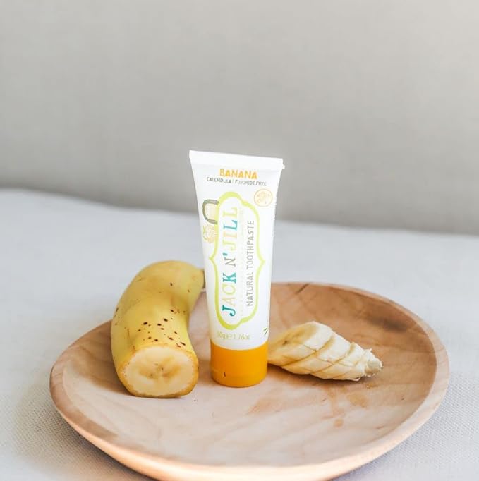 Jack N' Jill Natural Toothpaste for Baby and Infants - Fluoride Free Training Toothpaste 40% Xylitol BPA Free - Banana 1.76 oz (Pack of 4)