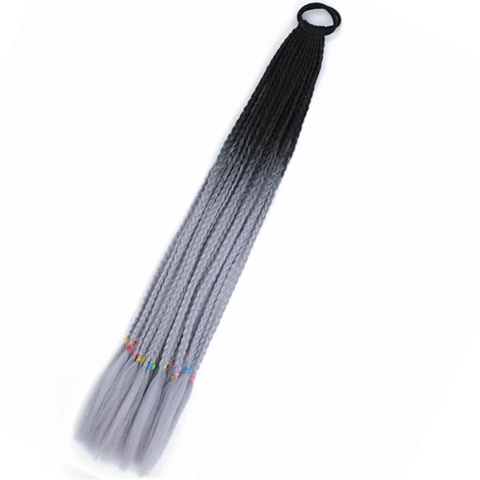 Synthetic Gradient Boxing Braided Ponytail For Girls With Elastic Hair Rubber Bands Hair Accessories Wig Headband Hairpiece