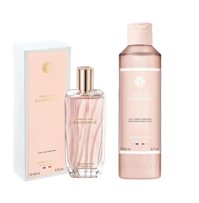 Yves Rocher Comme Une Evidence Perfume and Body Hair Milk Set of 2 for Women 200 ml./6.7 fl.oz. and 100 ml./3.3 fl.oz.