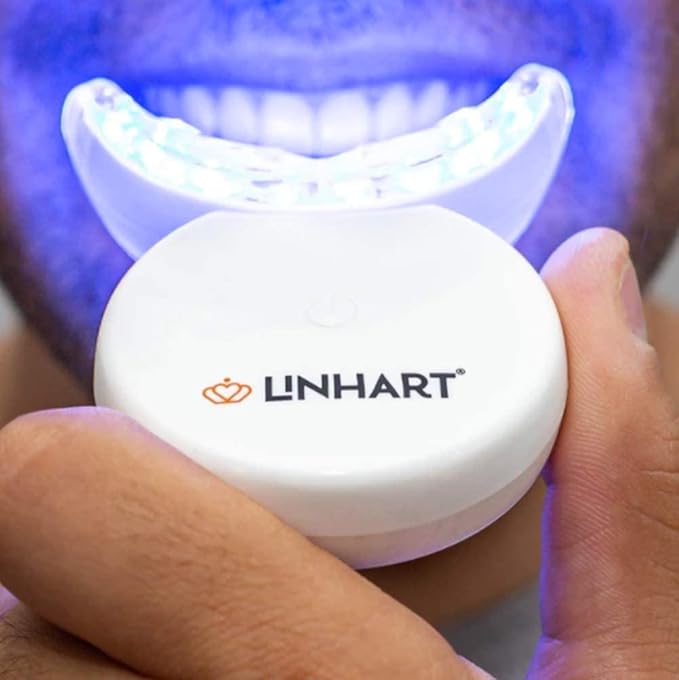 LINHART Teeth Whitening Kit with LED Light - Tooth Whitener Gel Dental Whitening Gel Syringes with 35% Carbamide Peroxide and 16-Led Whitening Light - No Sensitivity Whitens Teeth
