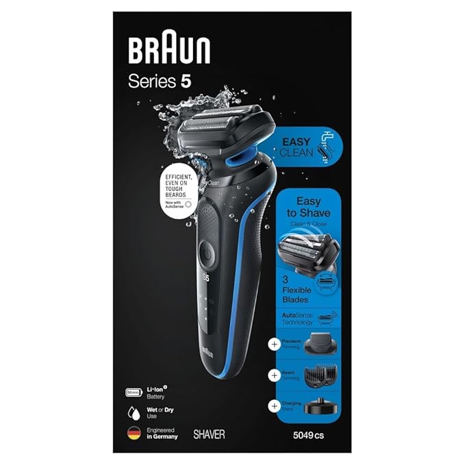 Braun Series 5 5049cs Electric Shaver with Charging Stand Beard Trimmer Face Shaver Wet &amp Dry Rechargeable Cordless Foil Shaver Blue