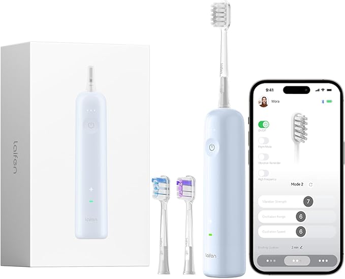 Laifen Wave Electric Toothbrush Oscillation &amp Vibration Sonic Electric Toothbrush for Adults with App 3 Brush Heads IPX7 Waterproof Magnetic Rechargeable Travel Powered Toothbrush ABS(Blue)