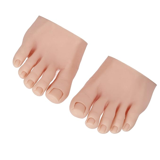 1 Pair Silicone Foot Model Nail Art Training Display Fake Half Foot Model Pedicure Practice Silicone Foot Model (Medium Skin Color)