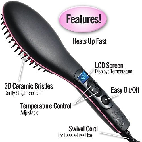 Simply Straight Ceramic Hair Straightening Brush Black/Pink