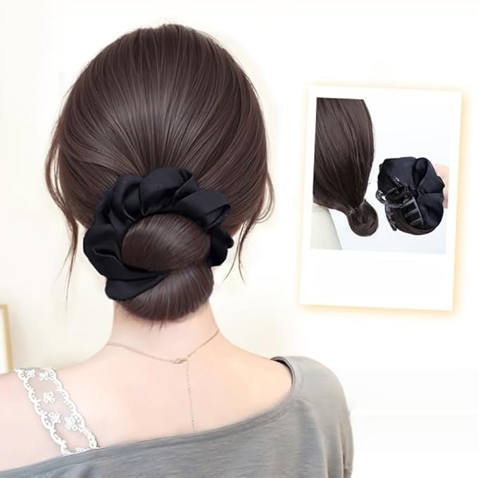 Hair Bun Hairpiece Claw Clip in Bun Chignon Fake Ponytail Hair Extension Wig for Women Daily Party (Dark Brown Color)