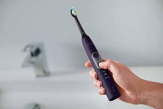 PHILIPS Sonicare Protective Clean 6500 Rechargeable Electric Toothbrush with Charging Travel Case and Extra Brush Head Deep Purple 2 Count