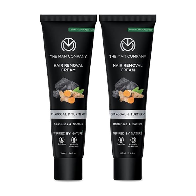 The Man Company Hair Removal Cream for Men Enriched with Charcoal &amp Turmeric Dermatologically Tested For All Skin Types - Pack of 2