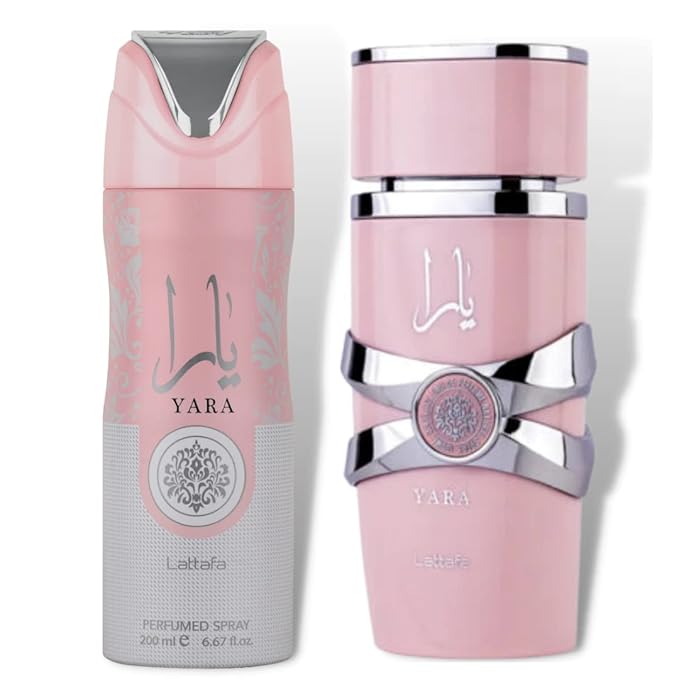 Lattafa Yara Gift Set 2 Piece | Heliotrope Orchid Tangerine Gourmand Accord and Tropical Fruits | Black Pepper Pinapple Tobacco Amber Vanilla Dry Woods Benzain Labdanum