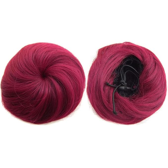 SONGCHAO Fake Hair Bun 1 Pack Donut Bun with Drawstring Ponytail Hair Extensions Synthetic Curly Bun Wig Hair Slices Hair Bun for Women Hair Accessories (Color : Burg)
