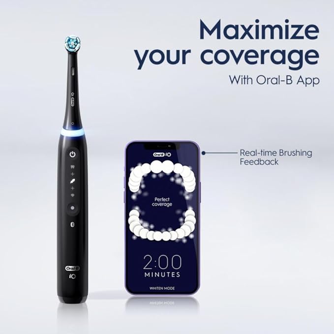 Oral-B iO Deep Clean + Whiten Rechargeable Electric Toothbrush with Visible Pressure Sensor 2 Minute Timer 5 Cleaning Settings 1 iO5 Limited 3 Toothbrush Heads Travel Case &amp Refill Holder Bl