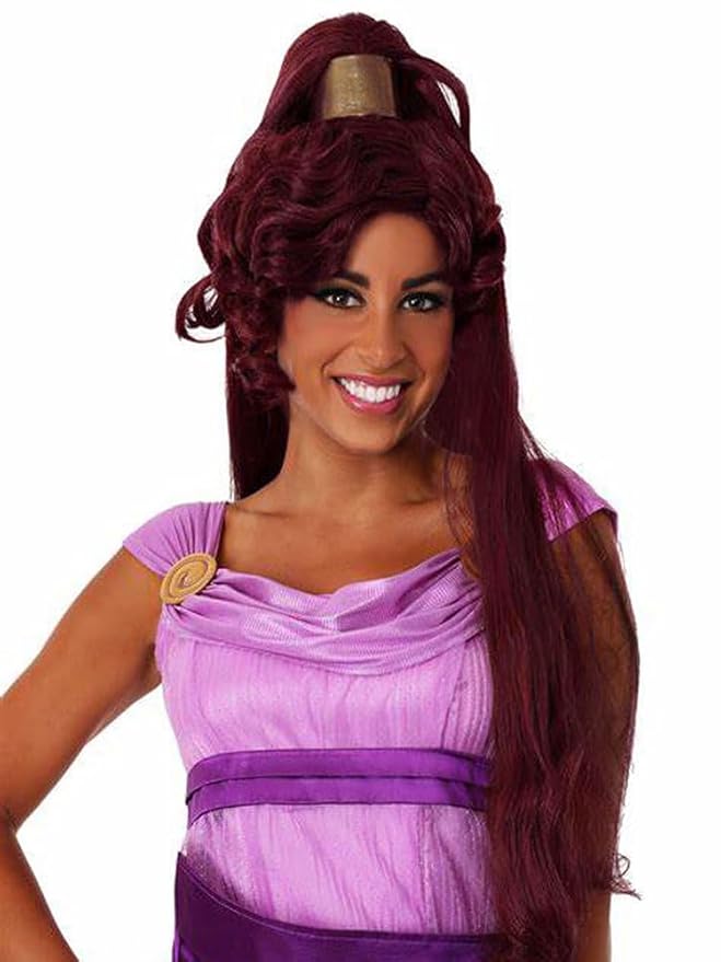 GNIMEGIL Short Wine Red Wigs for Women with 27 inch Long Ponytail in Deep Burgundy Wig with Bangs Trendy Hair Accessory Megara Wigs with Hair Extensions Ponytail Halloween Costume Dark Cherry Red Wig