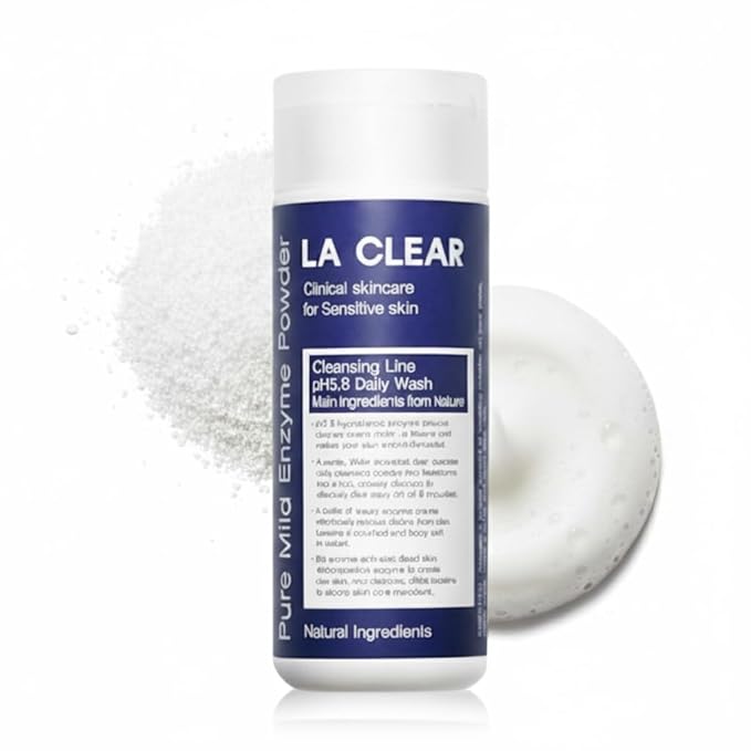La clear Pure Mild Enzyme Powder Cleanser - Daily Exfoliating Facial Wash for Sensitive/Acne/All Skin Types. Natural Ingredients pH5.8 Phthalate/Fragrance-Free 2.5oz