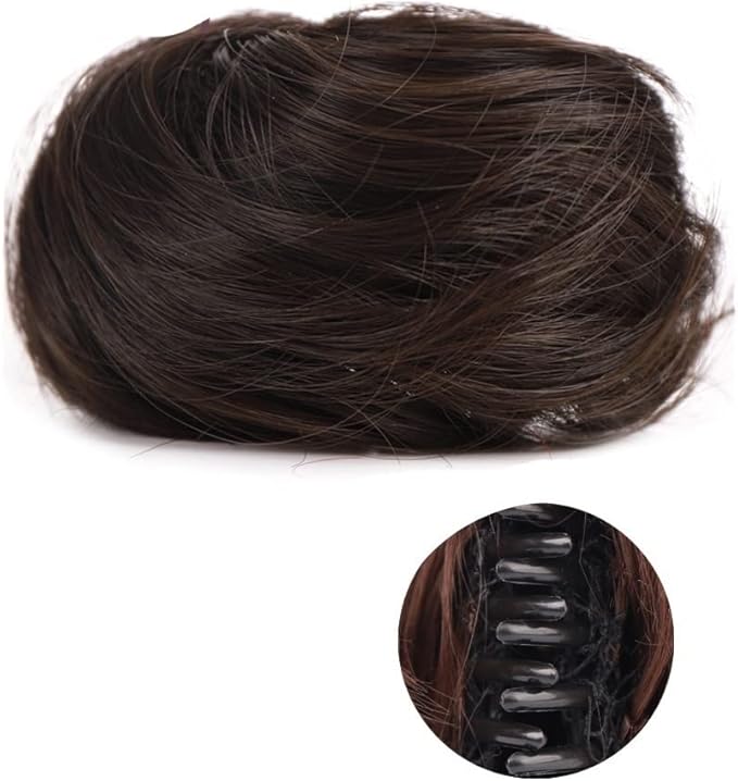 HIHELO 1-Pack Mini Claw Clip Messy Cat Ears Short Synthetic Curly Wavy Bun Extension Wig Claw Clip Women Hair Accessories (Color : 16)