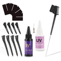 UV Hair Set Super Fast Remover UV Hair Extension Kit 30g UV Hair Glue with 30ml Glue Remover Anti-UV Shield Guards Replacement Accessories for UV Hair Extensions Metal Hair Clips