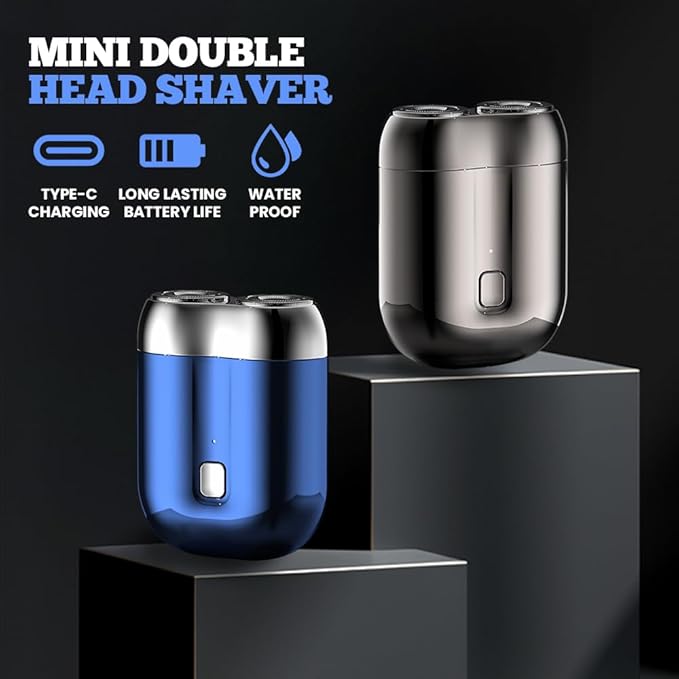 New Model Mini Dual-Head Electric Shaver for Men 2025 Upgraded Pocket Shaver USB Mini Shavers Washable Double Head Rechargeable Waterproof Compact for Travel (Blue)