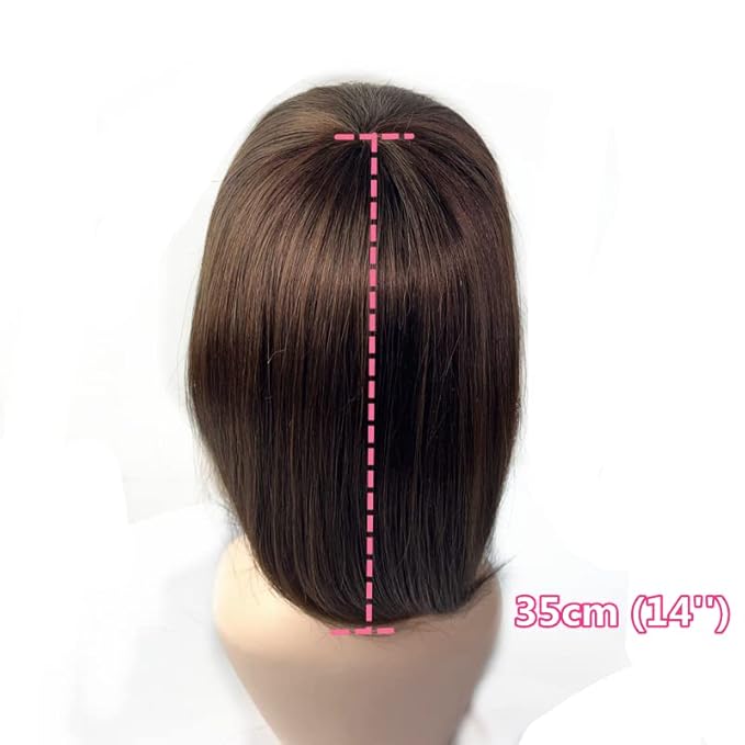 Anemone Thick Full Human Hair Topper For Women 14x14 cm Clip In Hairpieces With Air Bangs Straight Wiglets Toupee Cover Grey Thinning Hair (Dark Brown 14 inch)