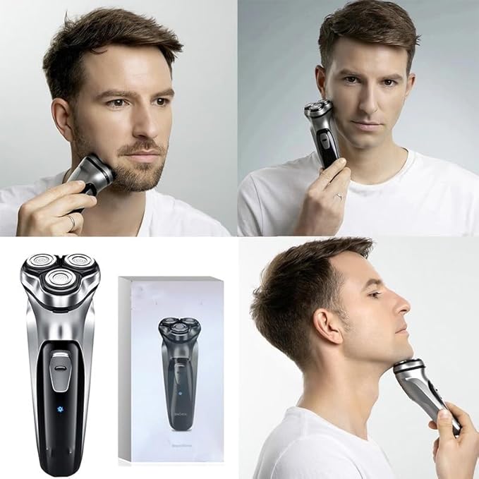 Head Shaver for Men Electric Face Shaver Razor for Men 3D Floating Blade Washable USB Rechargeable Shaving Beard Machine (Color : Silver)