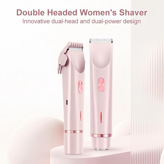2025 New 2-in-1 Women's Body Shaver Bikini Trimmer Rechargeable Cordless Electric Shaver for Women IPX7 Waterproof Wet and Dry Hair Trimmer for Facial Face Lip Chin Underarm Legs (PP)