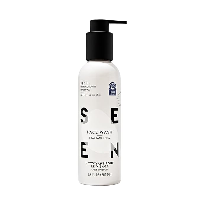 SEEN Face Wash Fragrance Free -Non-Comedogenic &amp Non-Irritating Face Cleanser - Dermatologist-Developed - Safe for Sensitive Eczema &amp Acne Prone Skin