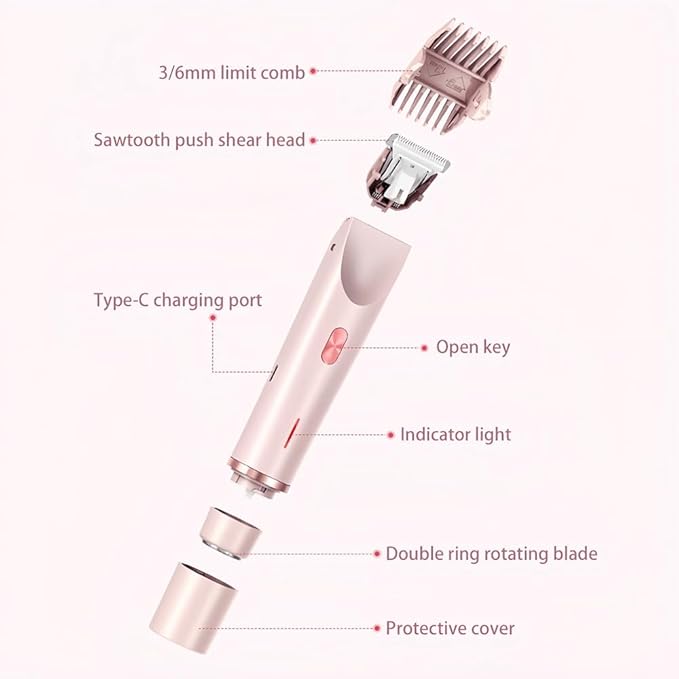 2025 New 2-in-1 Women's Body Shaver Bikini Trimmer Rechargeable Cordless Electric Shaver for Women IPX7 Waterproof Wet and Dry Hair Trimmer for Facial Face Lip Chin Underarm Legs (PP)