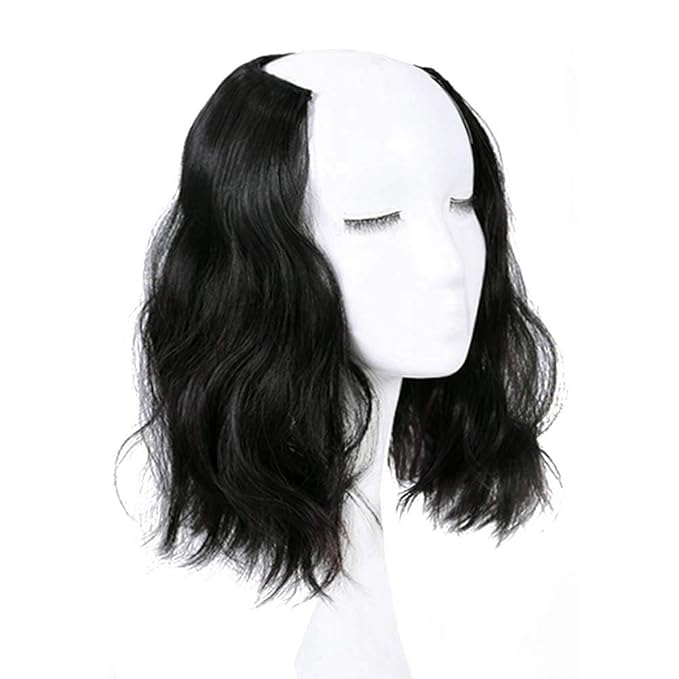 12 Natural Black Wavy U-Shape Part Half Wig One Piece Clip in Hair Extensions Clip in Hairpiece for Women Natural Looking