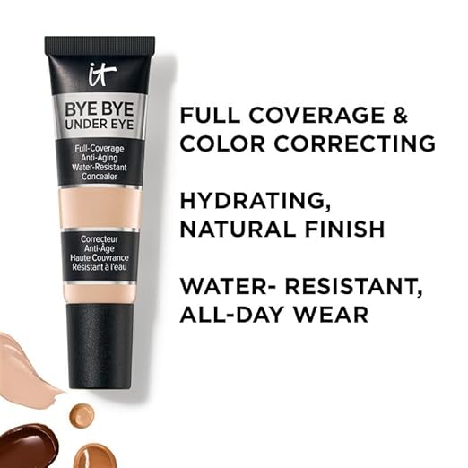 IT Cosmetics Bye Bye Under Eye Concealer - Water-Resistant 24H Full Coverage Brightening Concealer For Dark Circles Fine Lines Redness &amp Discoloration Anti-Aging Color Correcting Cream - 0.4 f